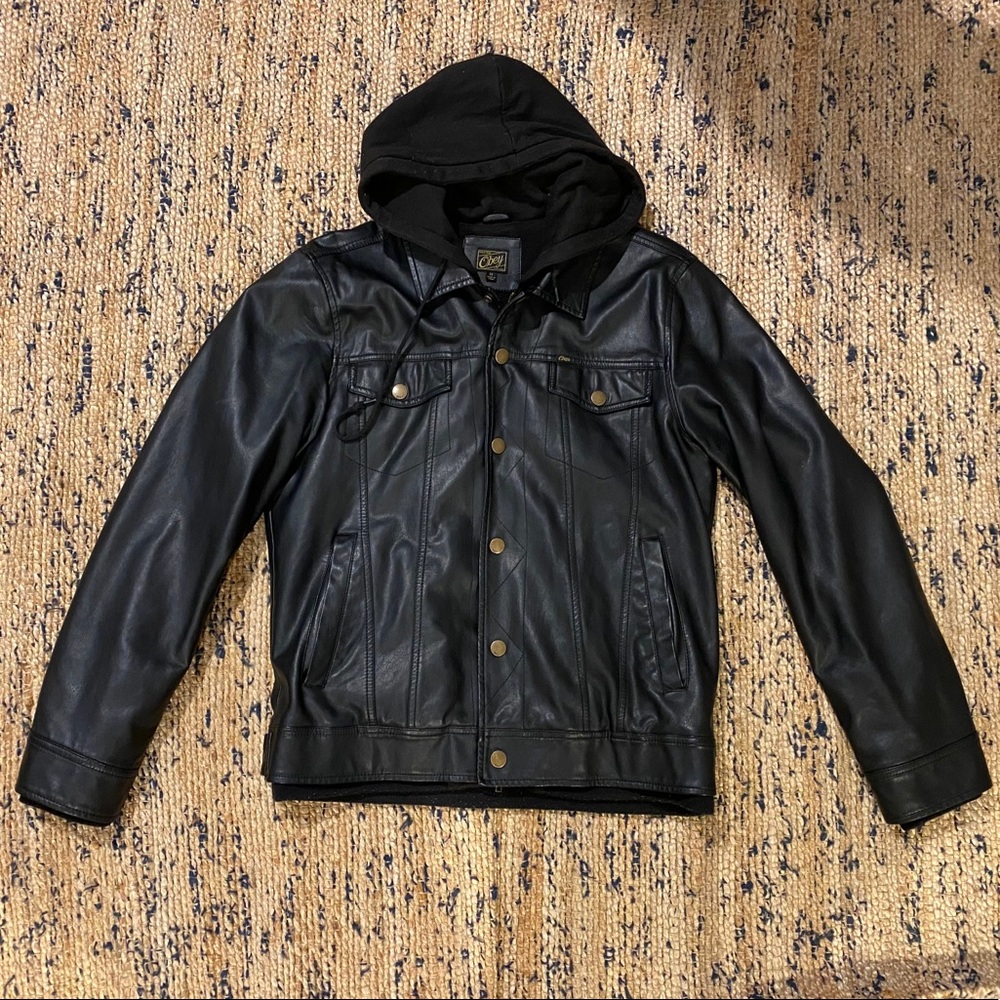 OBEY hoodie leather jacket